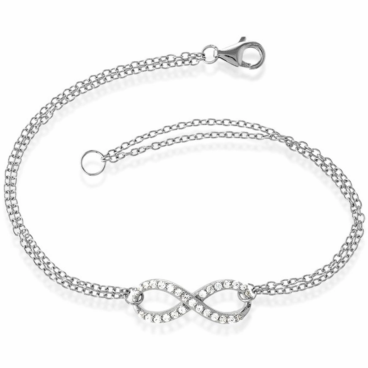 Classic Women's Bracelet - Sterling Silver Double Strand White CZ Infinity | T-6934