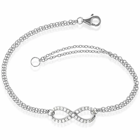 Classic Women's Bracelet - Sterling Silver Double Strand White CZ Infinity | T-6934