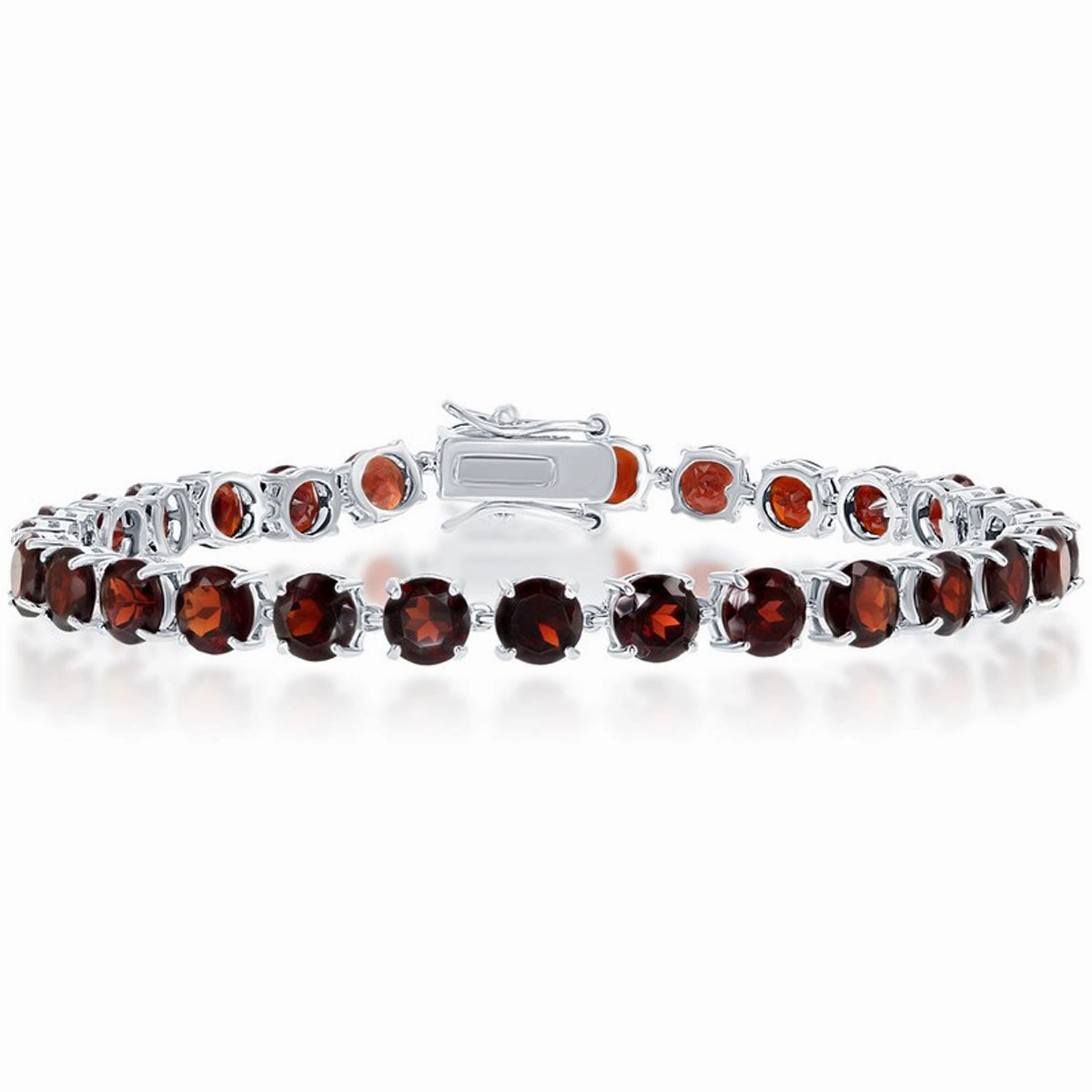 Classic Women's Bracelet - Sterling Silver Four-Prong 5mm Round Garnet | T-7666