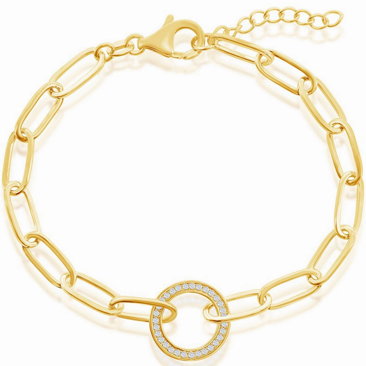 Classic Women's Bracelet - Sterling Silver Gold CZ Circle Paperclip | T-7967-GP