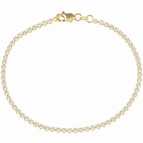 Classic Women's Bracelet - Sterling Silver Gold Tone Thin White CZ Tennis | T-6949