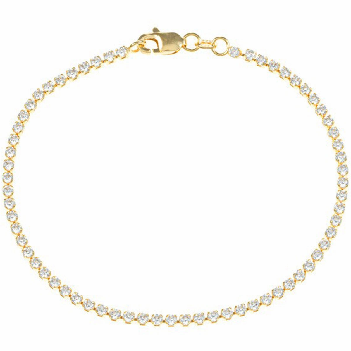 Classic Women's Bracelet - Sterling Silver Gold Tone Thin White CZ Tennis | T-6949