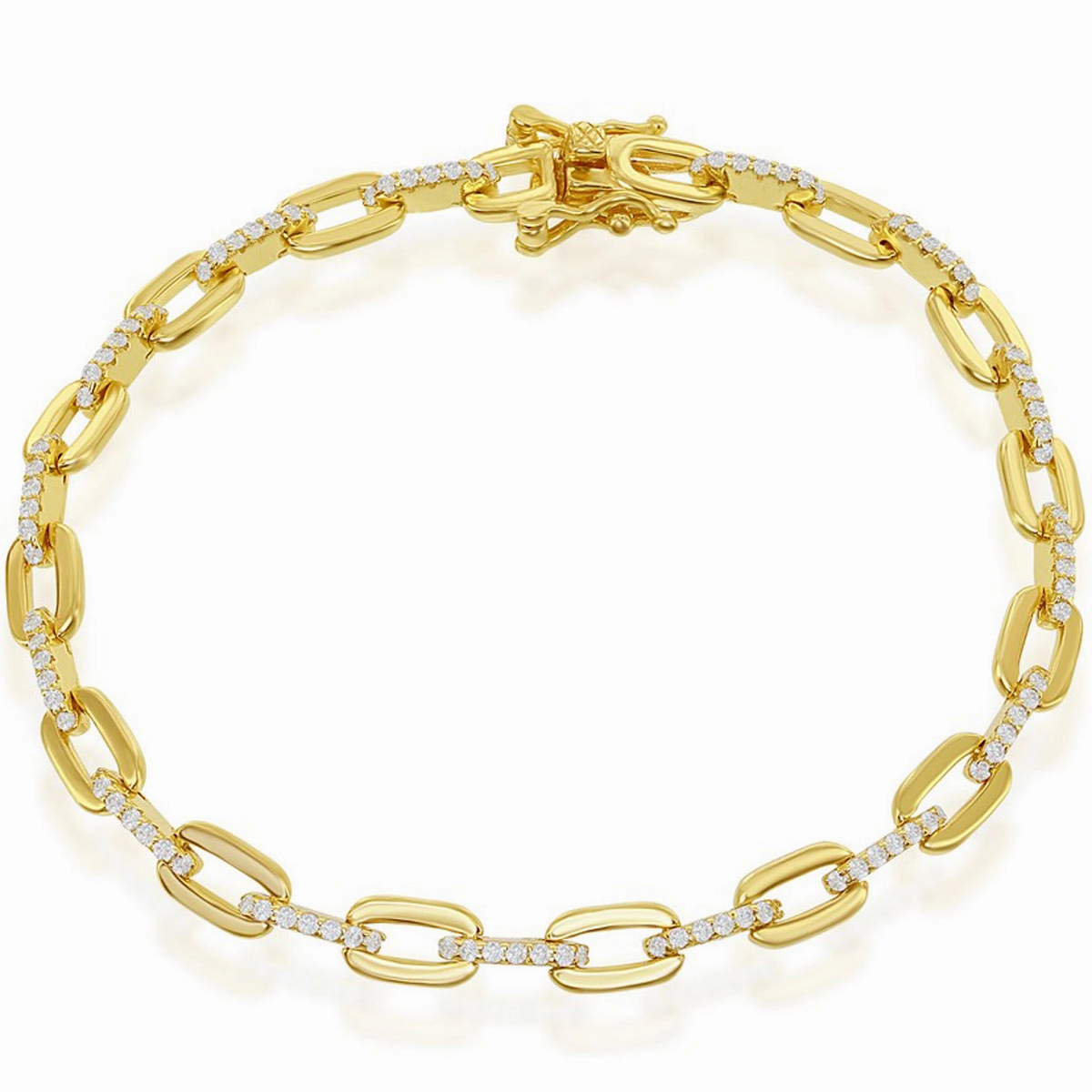 Classic Women's Bracelet - Sterling Silver Gold Tone White CZ Paperclip | T-7820-GP