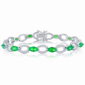 Classic Women's Bracelet - Sterling Silver Marquise and Oval Emerald CZ | T-7980