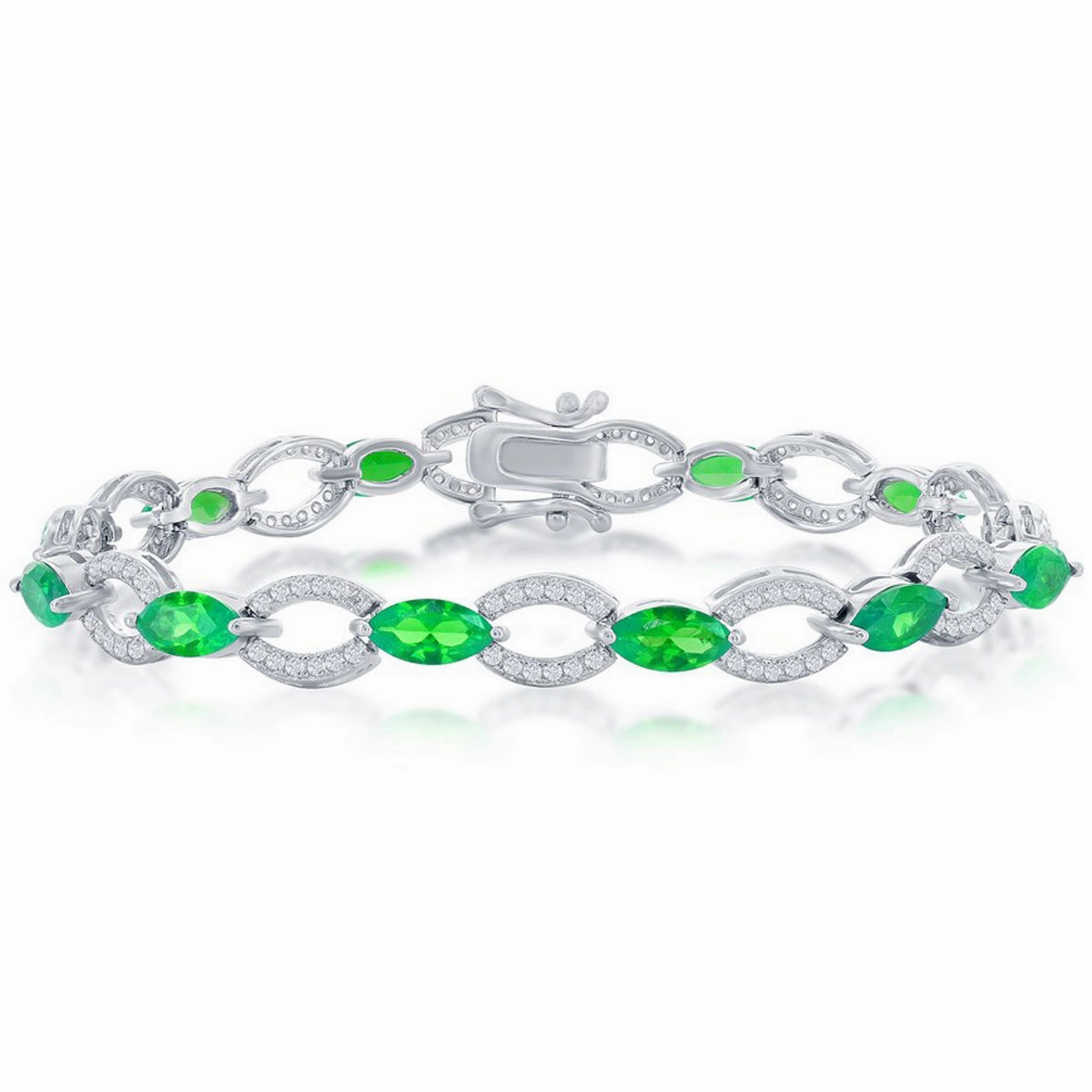 Classic Women's Bracelet - Sterling Silver Marquise and Oval Emerald CZ | T-7980
