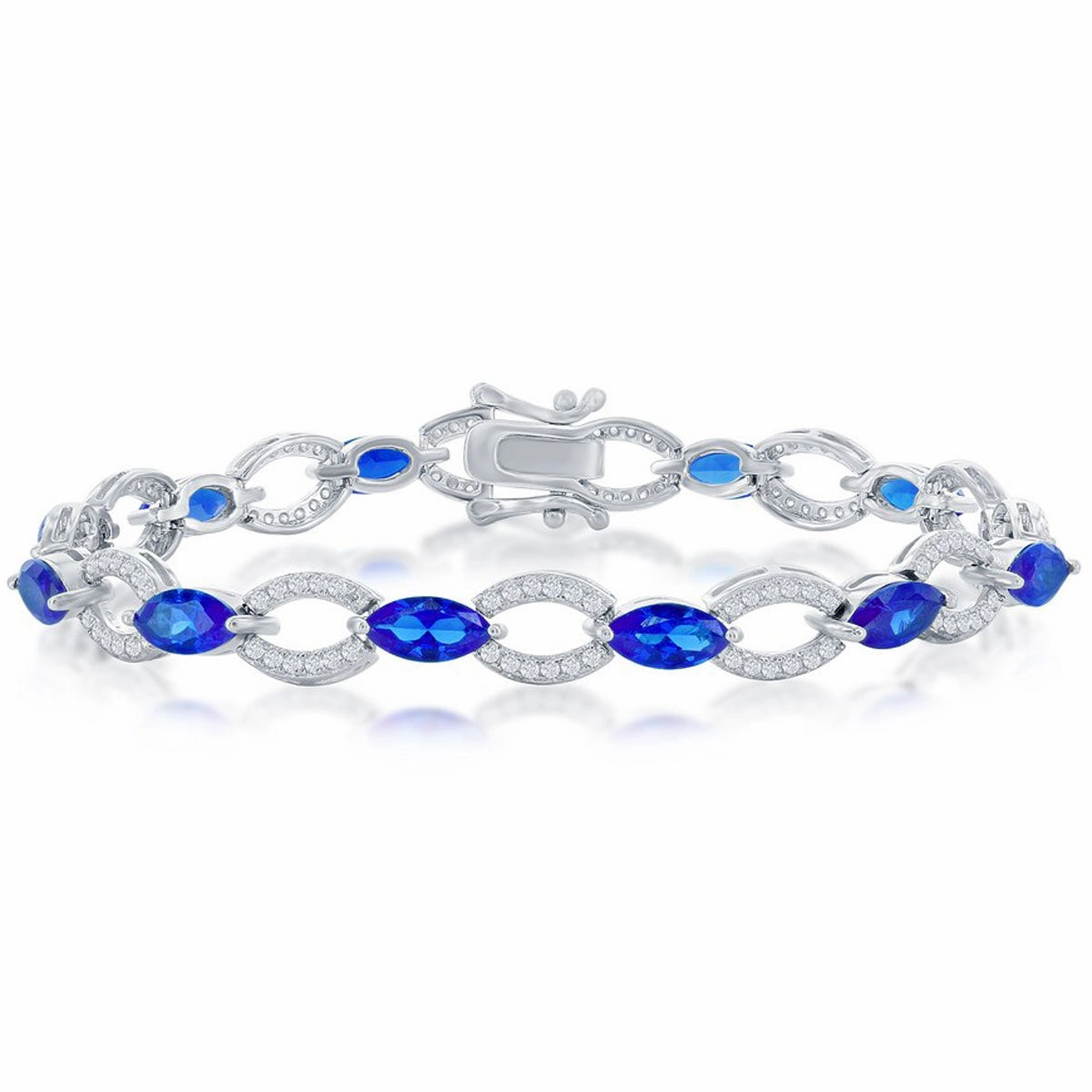 Classic Women's Bracelet - Sterling Silver Marquise and Oval Sapphire CZ | T-7981