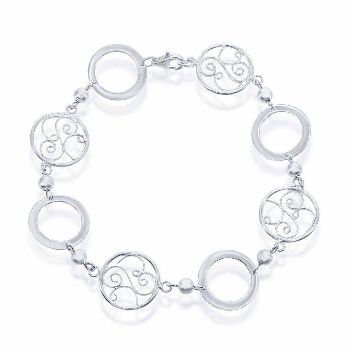 Classic Women's Bracelet - Sterling Silver Open and Designed Circle Linked | S-4376