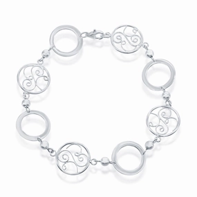 Classic Women's Bracelet - Sterling Silver Open and Designed Circle Linked | S-4376