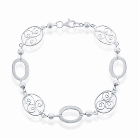 Classic Women's Bracelet - Sterling Silver Open and Designed Oval Linked | S-4375