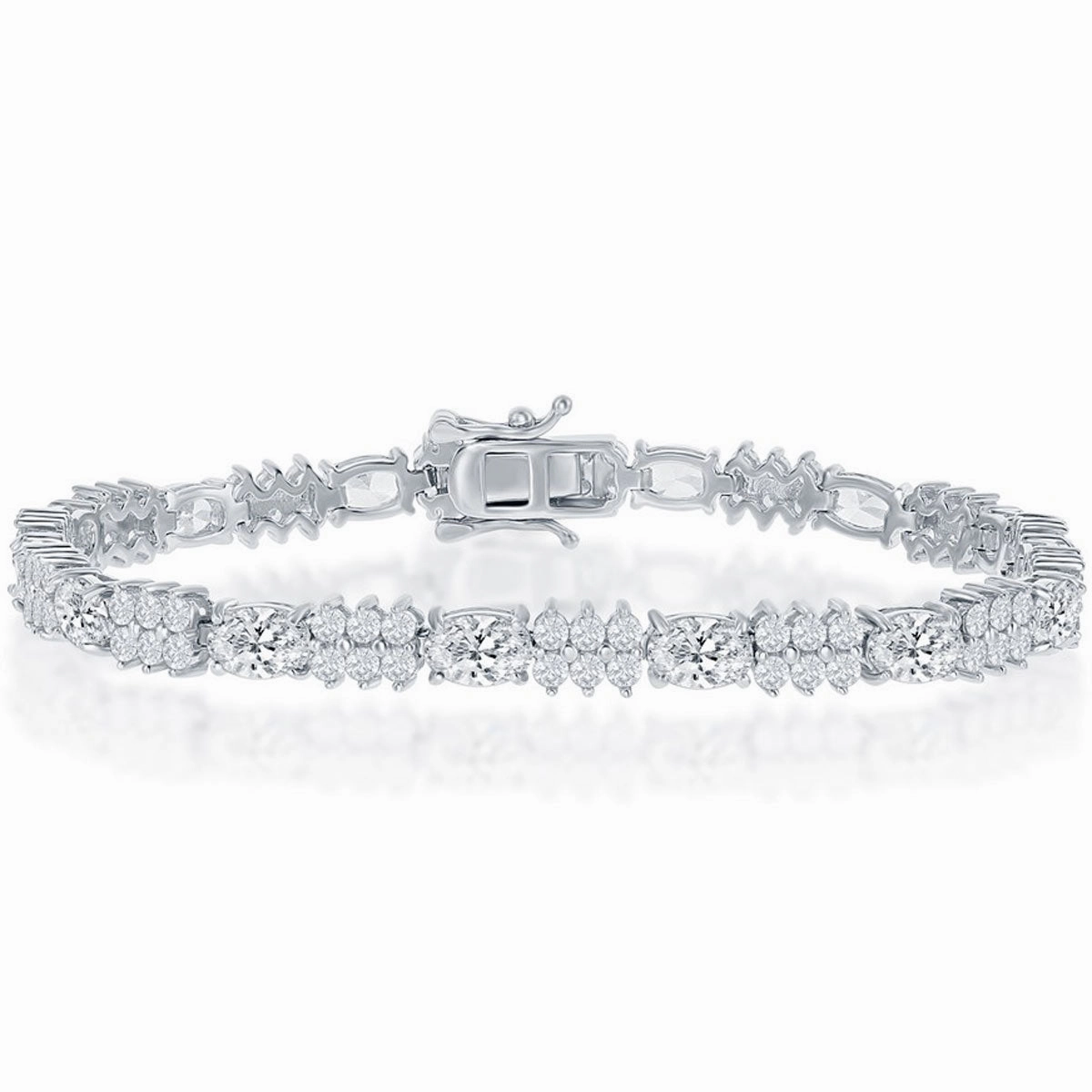 Classic Women's Bracelet - Sterling Silver Oval and Round CZ 4mm Tennis | T-7876