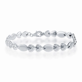 Classic Women's Bracelet - Sterling Silver Plain Oval and D-C Double Hearts | S-4731