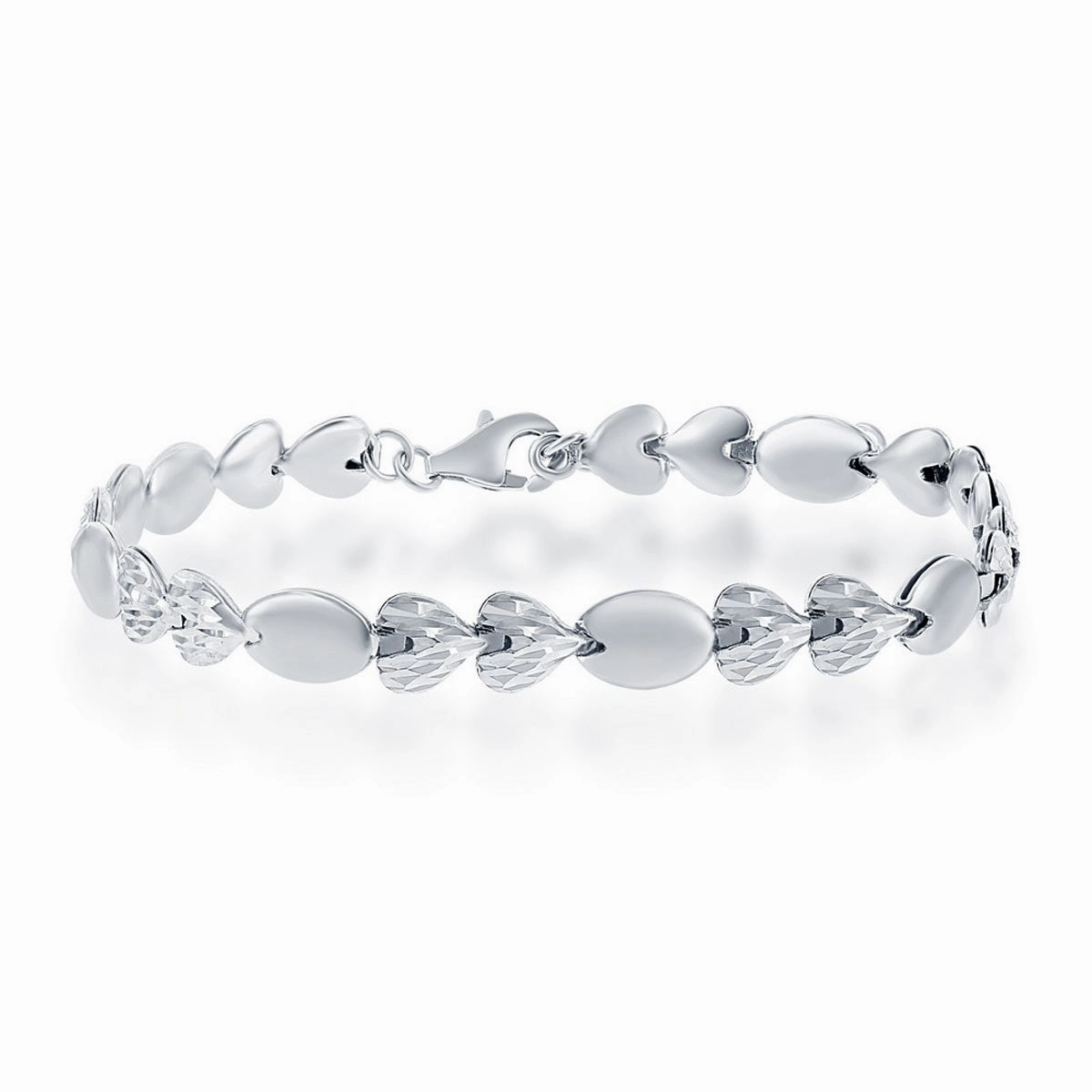 Classic Women's Bracelet - Sterling Silver Plain Oval and D-C Double Hearts | S-4731