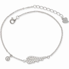 Classic Women's Bracelet - Sterling Silver Single CZ Angel Wing Styled | T-7252