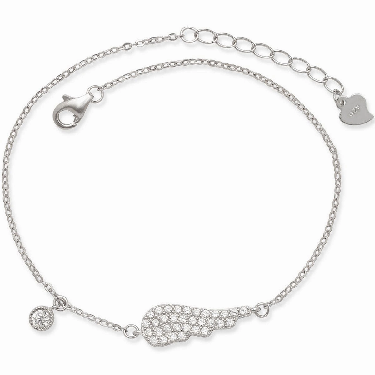 Classic Women's Bracelet - Sterling Silver Single CZ Angel Wing Styled | T-7252