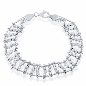 Classic Women's Bracelet - Sterling Silver Triple Row Diamond-Cut Moon Bead | S-4875