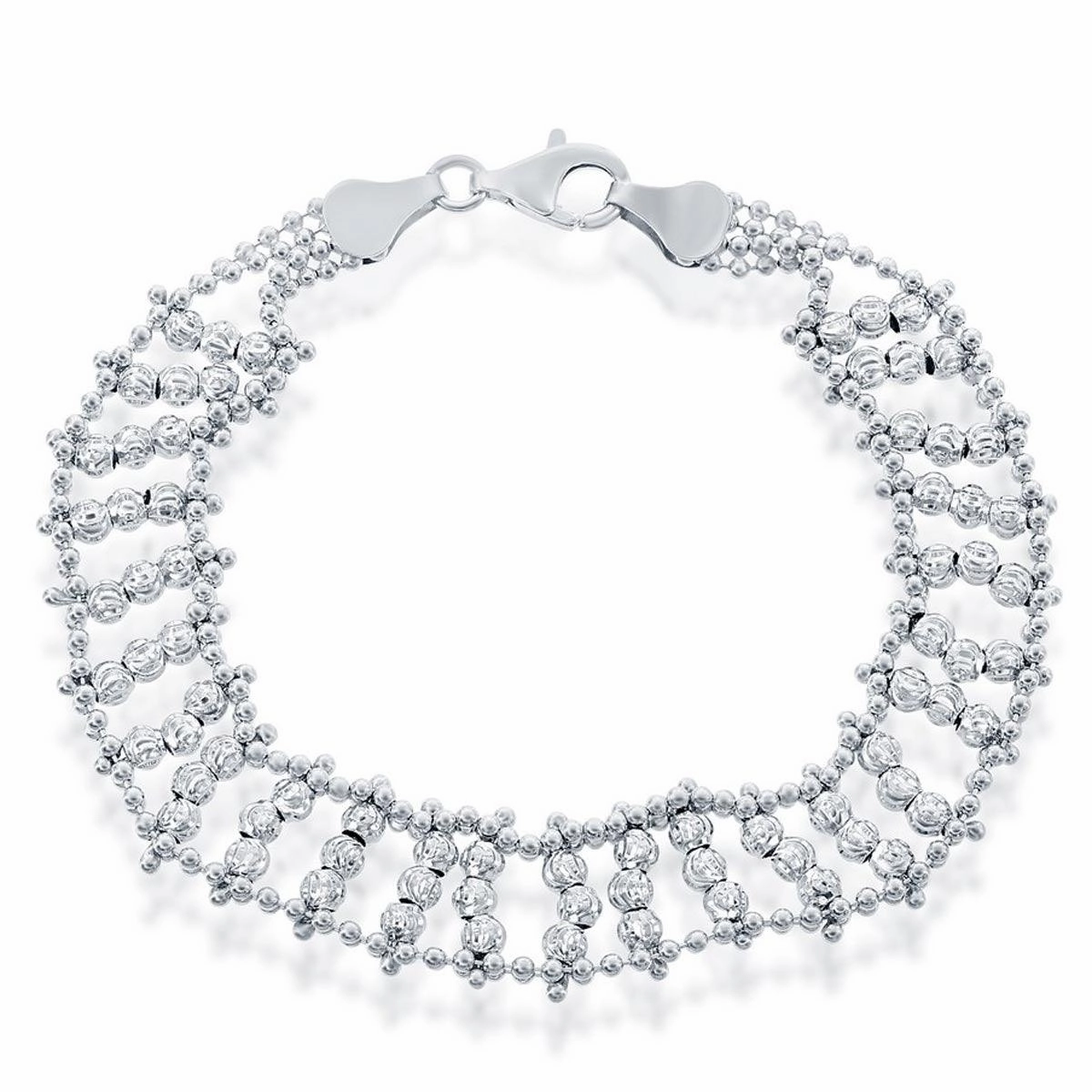 Classic Women's Bracelet - Sterling Silver Triple Row Diamond-Cut Moon Bead | S-4875