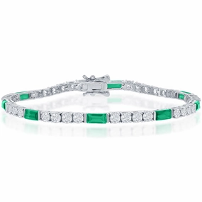 Classic Women's Bracelet - Sterling Silver White and Blue Sapphire CZ Tennis | T-7873