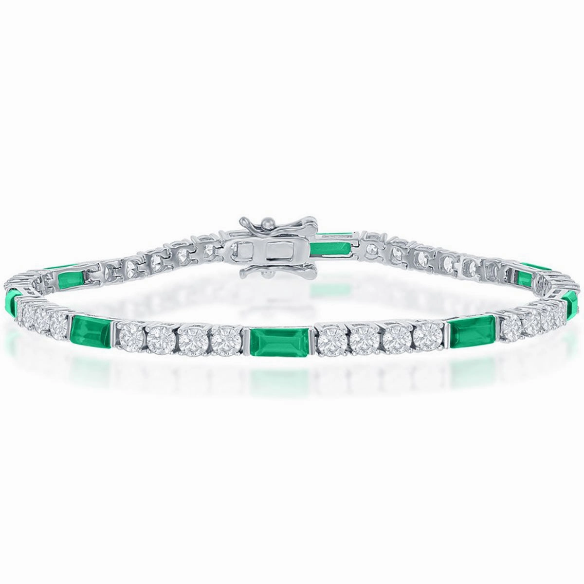 Classic Women's Bracelet - Sterling Silver White and Blue Sapphire CZ Tennis | T-7873