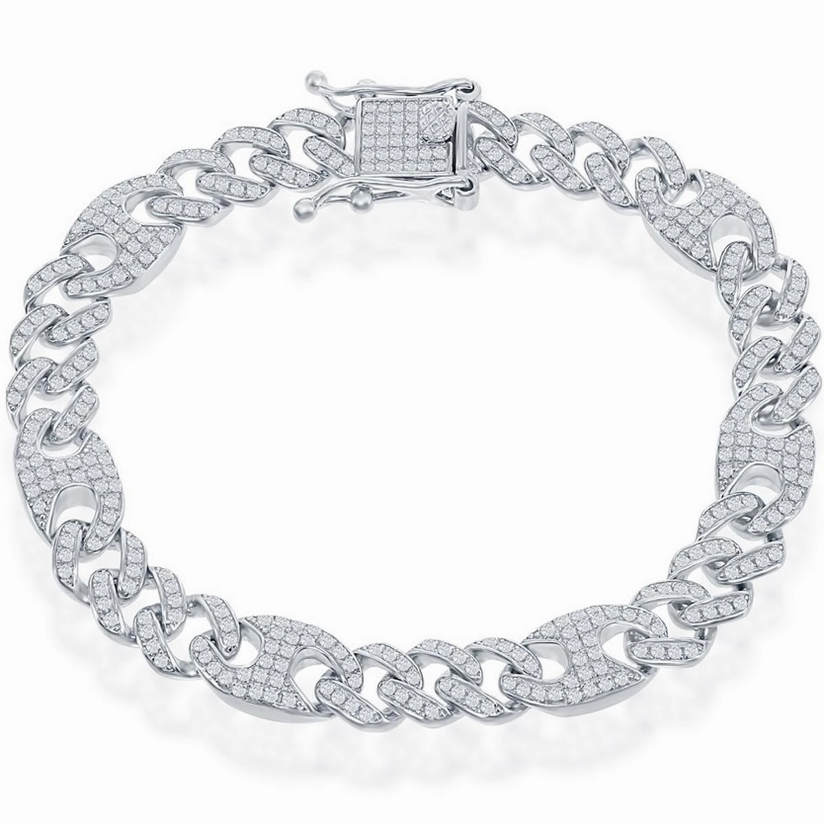 Classic Women's Bracelet - Sterling Silver White CZ Cuban Marina Design | T-7869