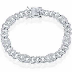 Classic Women's Bracelet - Sterling Silver White CZ Cuban Marina Design | T-7869