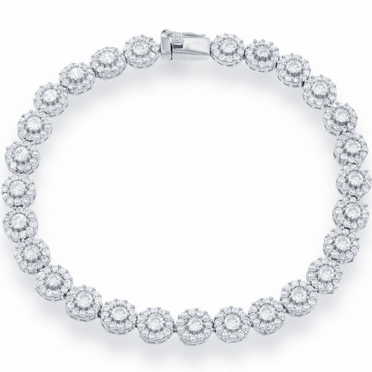 Classic Women's Bracelet - Sterling Silver White CZ Disc Design Tennis | T-7375