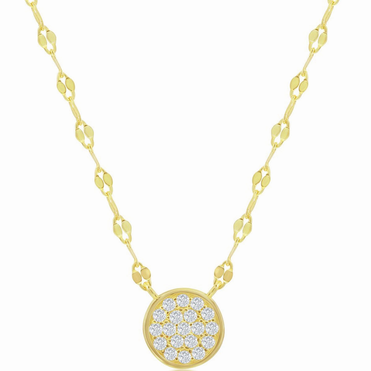 Classic Women's Choker Necklace - GP Sterling Circle Pave CZ Mirror Chain | M-6969