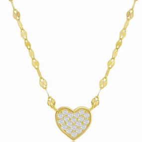 Classic Women's Choker Necklace - GP Sterling Silver Heart CZ Mirror Chain | M-6988