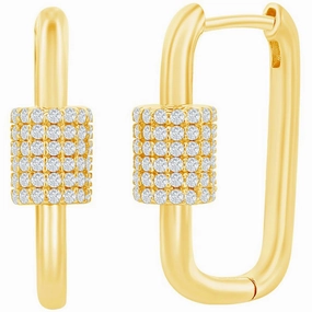 Classic Women's Earrings - Gold Micro Pave CZ Oval Carabiner Paperclip | D-7974-GP