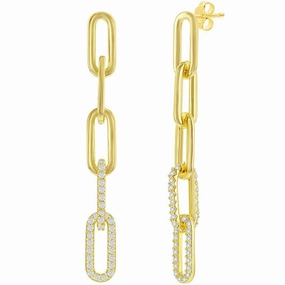 Classic Women's Earrings - Gold Plated CZ Paperclip Post Back Closure | D-8295-GP