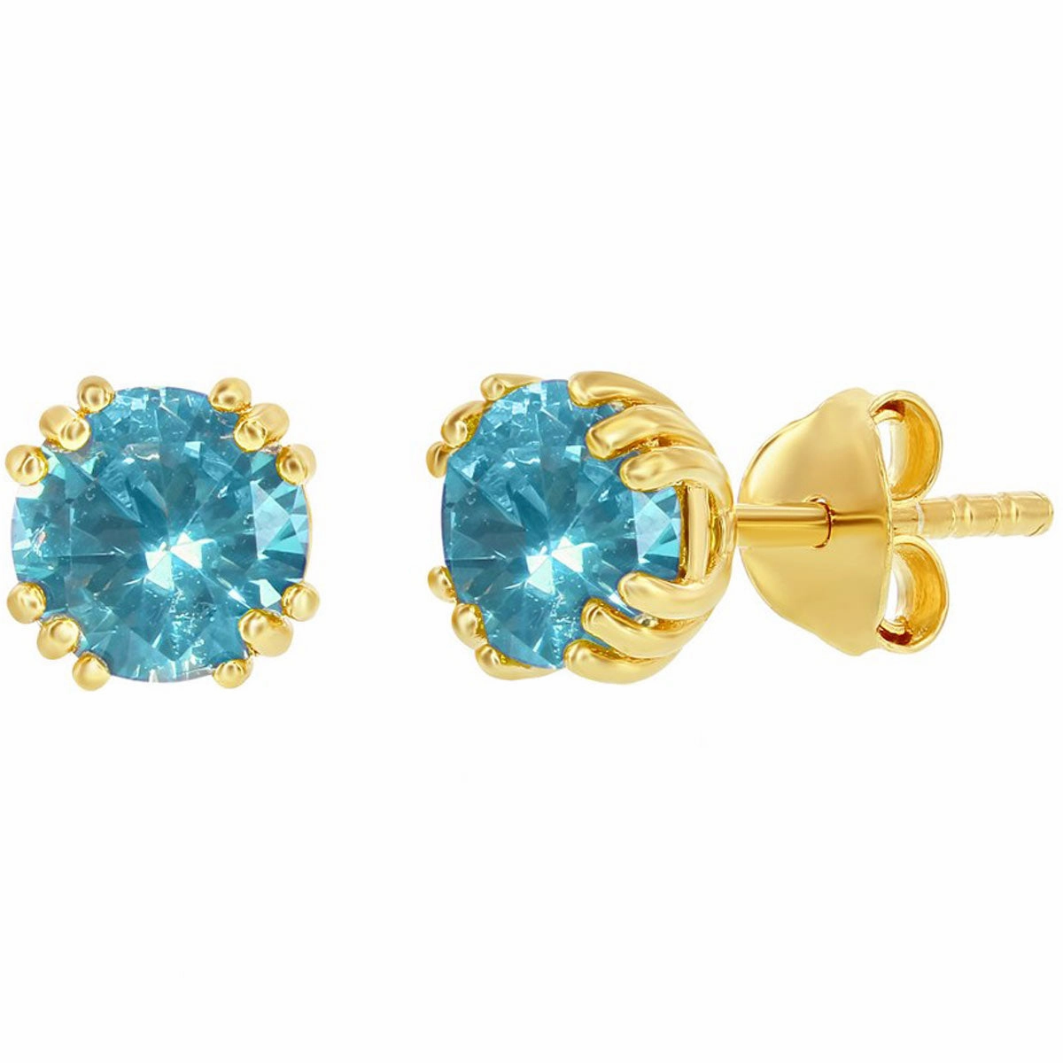 Classic Women's Earrings - Gold Plated December Birthstone Round 6mm Stud | D-8285