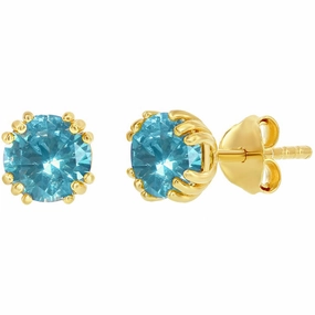 Classic Women's Earrings - Gold Plated December Birthstone Round 6mm Stud | D-8285