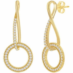 Classic Women's Earrings - Gold Plated Infinity Design Round White CZ | D-7836-GP