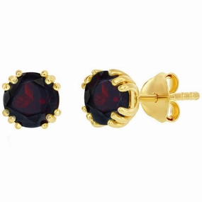 Classic Women's Earrings - Gold Plated January Birthstone Round 6mm Stud | D-8274