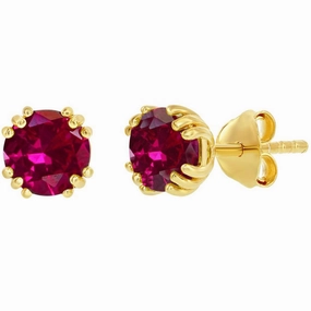 Classic Women's Earrings - Gold Plated July Birthstone Round Shape 6mm Stud | D-8280