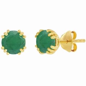 Classic Women's Earrings - Gold Plated May Birthstone Round Shape 6mm Stud | D-8278