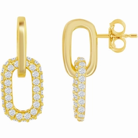 Classic Women's Earrings - Gold Plated Micro Pave CZ Paperclip Post Back | D-7970-GP