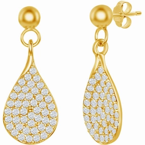 Classic Women's Earrings - Gold Plated Micro Pave White CZ Pear Shaped | D-7831-GP
