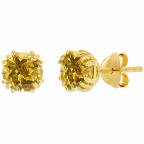 Classic Women's Earrings - Gold Plated November Birthstone Round 6mm Stud | D-8284