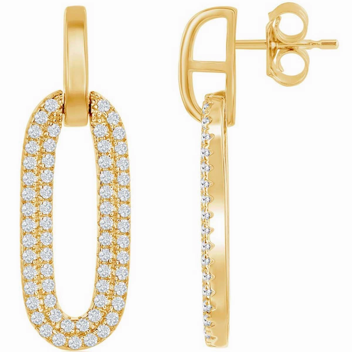 Classic Women's Earrings - Gold Plated Oval Micro Pave CZ Door Knocker | D-7848-GP