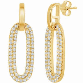 Classic Women's Earrings - Gold Plated Oval Micro Pave CZ Door Knocker | D-7848-GP