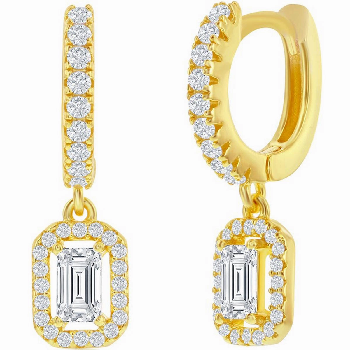 Classic Women's Earrings - Gold Plated Rectangle White CZ Hinged Closure | D-8217-GP