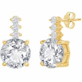 Classic Women's Earrings - Gold Plated Round Shaped White CZ with Bar Stud | D-7774-GP