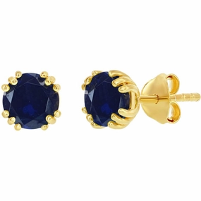 Classic Women's Earrings - Gold Plated September Birthstone Round 6mm Stud | D-8282