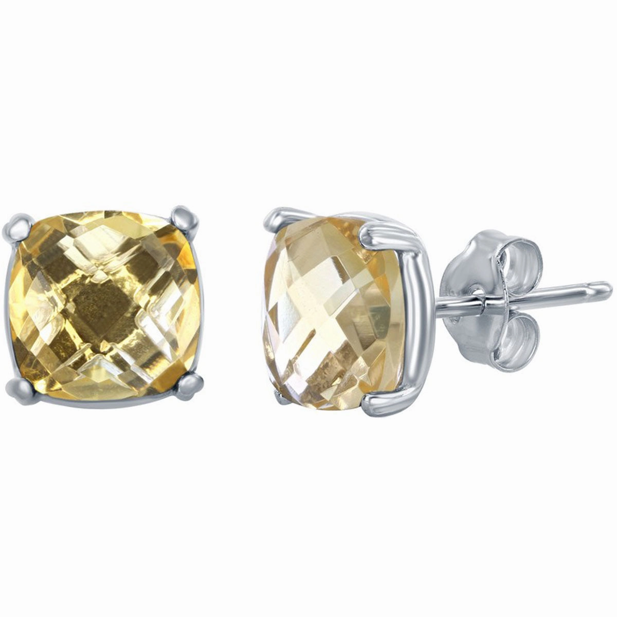 Classic Women's Earrings - November Birthstone Citrine Gem Square Shape Stud | D-6824