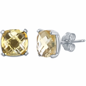 Classic Women's Earrings - November Birthstone Citrine Gem Square Shape Stud | D-6824