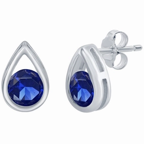 Classic Women's Earrings - Pearshaped with Round Created Sapphire Stone Stud | D-8166