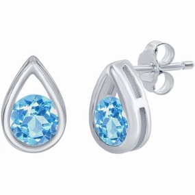 Classic Women's Earrings - Pearshaped with Round Swiss Blue Topaz Gem Stud | D-8168