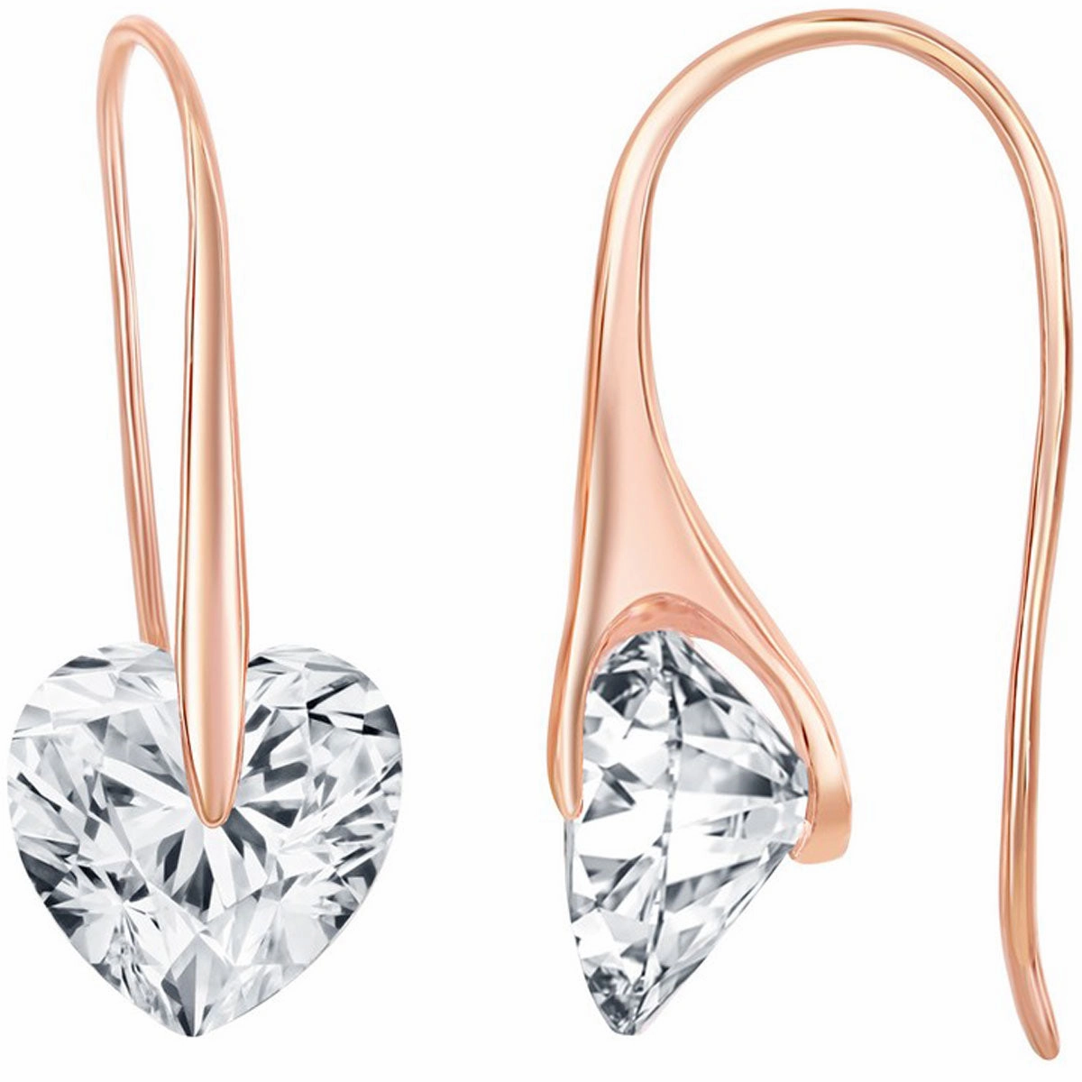 Classic Women's Earrings - Rose Gold Heart Shaped White CZ Frenchwire | D-7875-RG