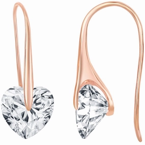 Classic Women's Earrings - Rose Gold Heart Shaped White CZ Frenchwire | D-7875-RG