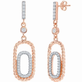 Classic Women's Earrings - Rose Gold Plated Double Rectangle White CZ Stone | D-8154